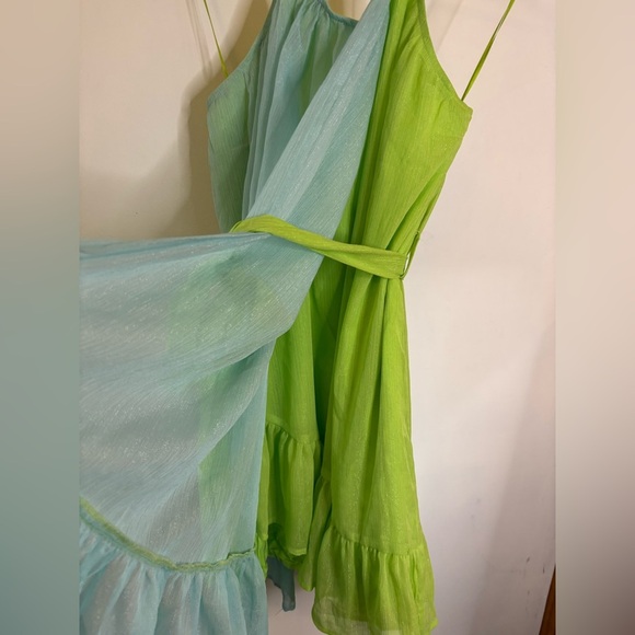 NWT Strut and Bolt Lime Aqua Tiered Chiffon Mini Dress - Picture 10 of 11